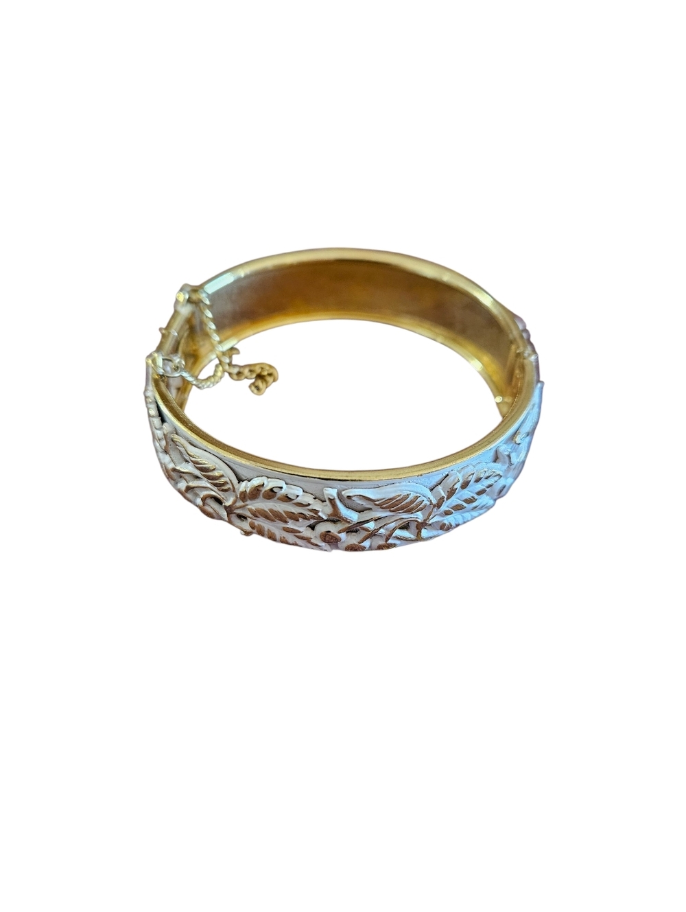 Vintage WHITE Enamel Raised Cherries Clamper Bracelet
